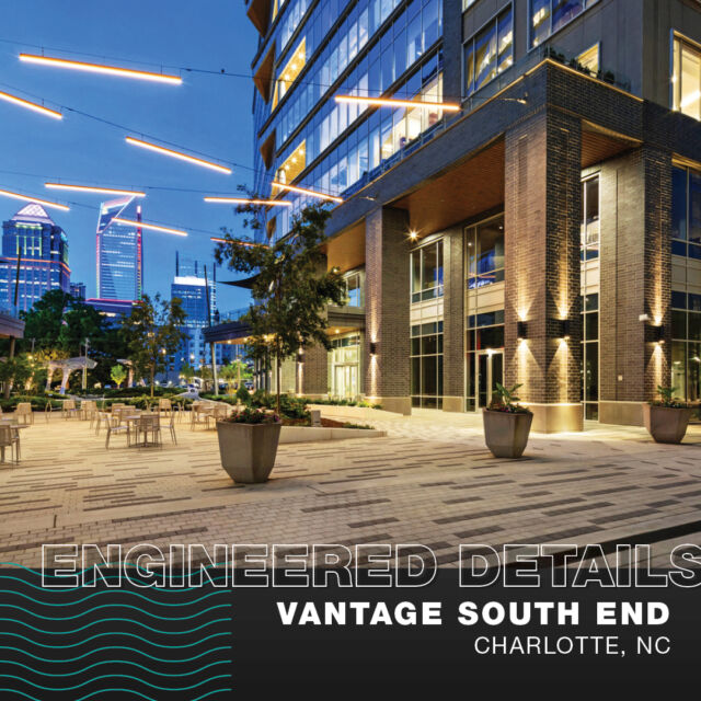 Vantage South End is designed to be experienced from the ground level and rooftop terraces. To avoid visual disruption to the plaza and streetscape, we coordinated with the City of Charlotte and various utility providers to bury all utilities underground.