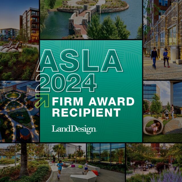 We are proud to announce that LandDesign is the recipient of the American Society of Landscape Architects Firm Award for 2024. This award is a testament to the unique integrated practice we have built, our diverse portfolio of work, and history of multi-generational leadership. We are humbled by this honor and recognize it as an inspiration to us to continue doing great work, every day. @nationalasla #asla2024 #aslaawards 

Learn more at the link in bio.